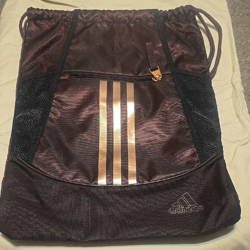 Adidas Black and Brown Drawstring Bag‎